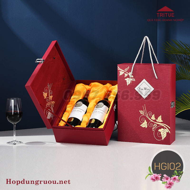 Hộp đựng rượu bằng giấy HGi02 giá rẻ đựng 2 chai vang 5 hop dung ruou bang giay