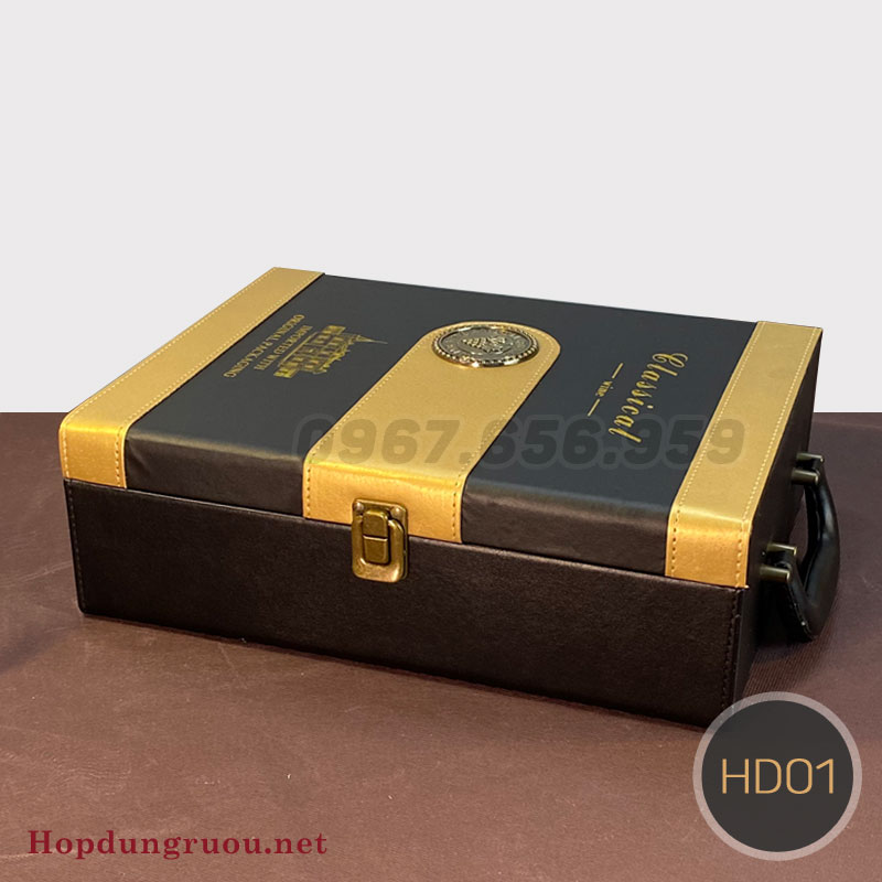 Hộp quà rượu vang biếu tết HD01, tặng bộ mở rượu thông minh 3 Hộp quà rượu vang HD01