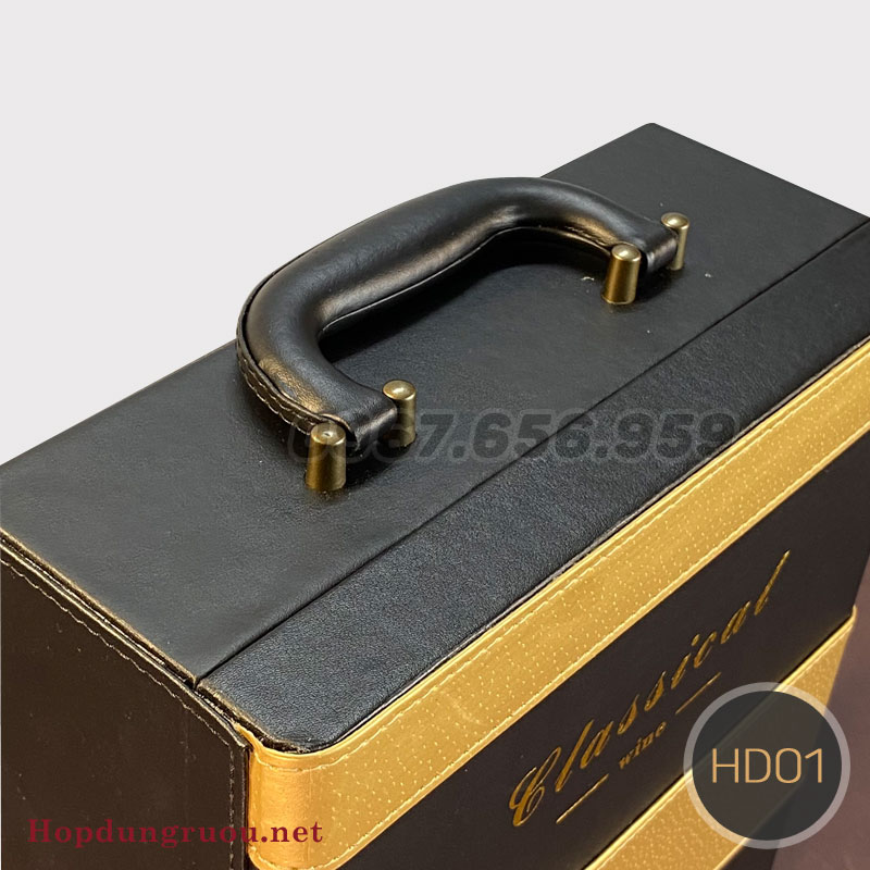 Hộp quà rượu vang biếu tết HD01, tặng bộ mở rượu thông minh 5 Hộp quà rượu vang HD01