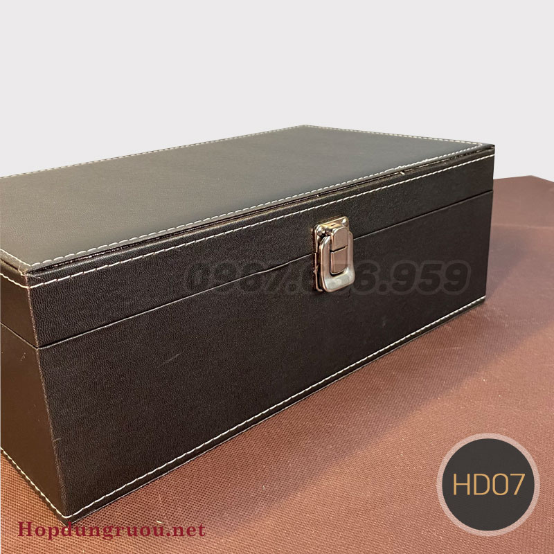 Hộp rượu vang 2 chai HD07, tặng bộ phụ kiện rượu thông minh 3 hop ruou vang 2 chai