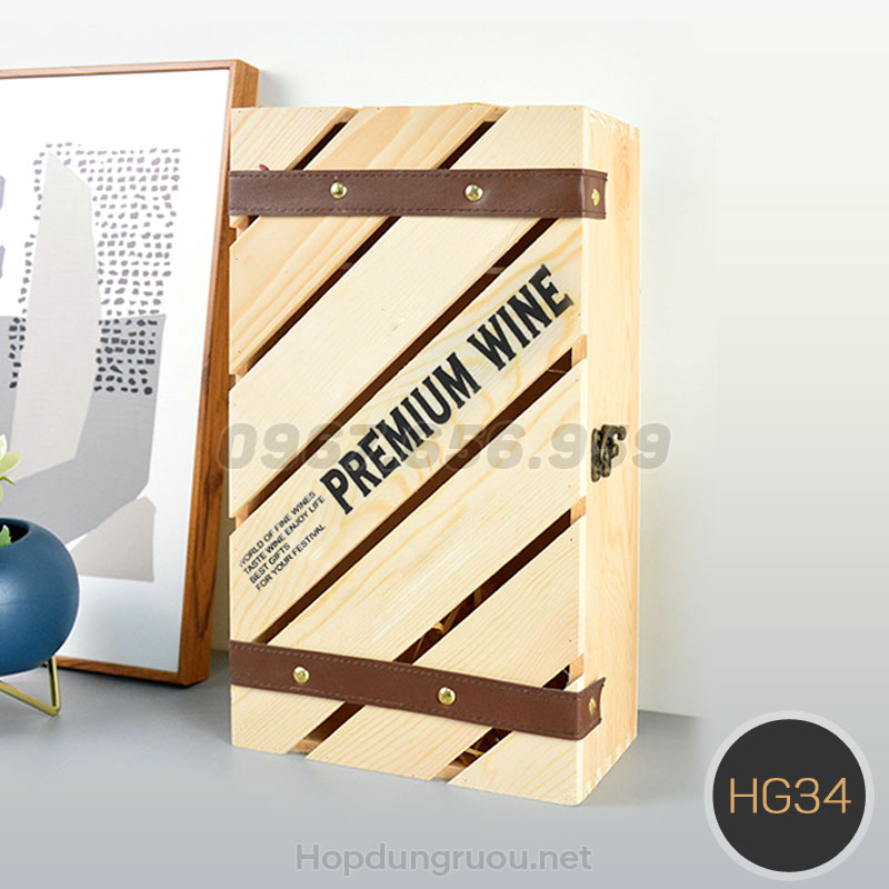 hộp gỗ đựng rượu vang 2 chai
