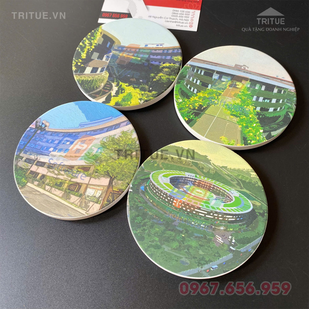 Lót cốc gốm sứ in hình